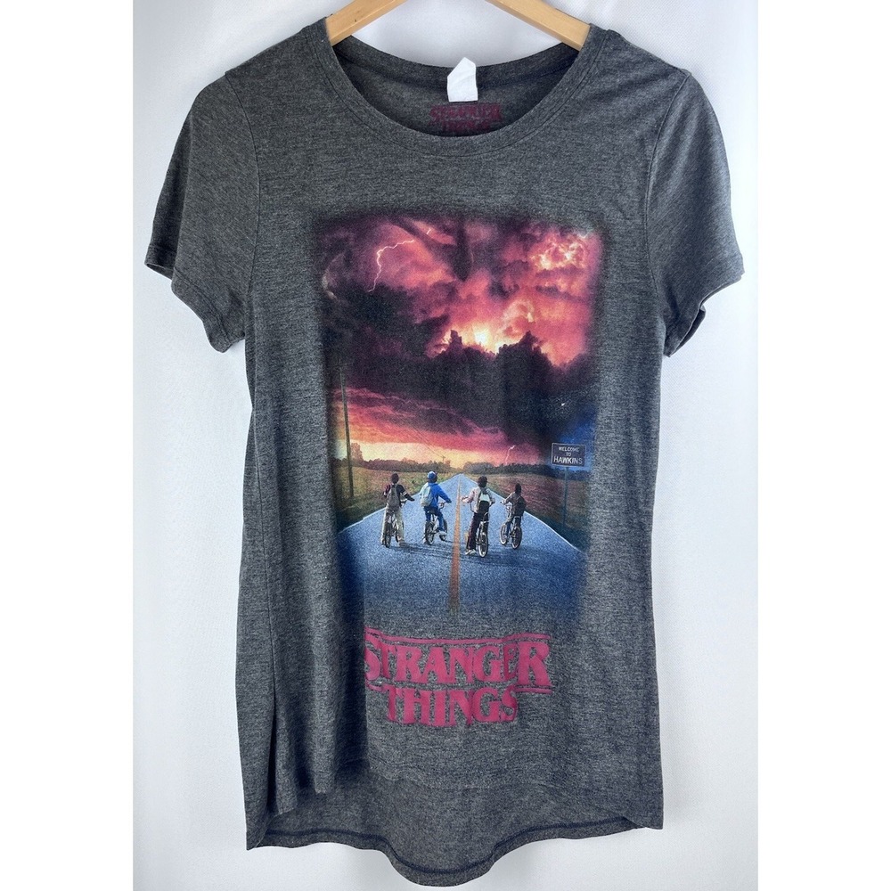 Stranger Things T Shirt Womens Large (11-13) Gray Short Sleeve Graphic Tee